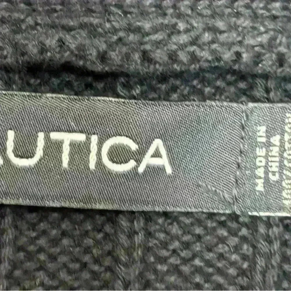 Nautica Ribbed Cotton Shawl Collar Cardigan Navy Blue Sz Medium with elbow pads - Picture 2 of 4